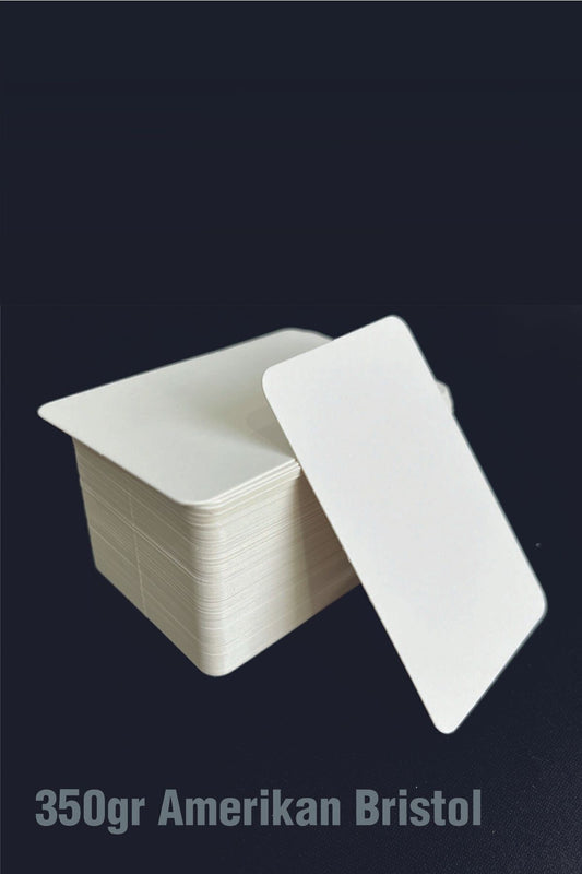 100 Adet 350 gr Oval Kesim Saf Beyaz Baskısız Kart 5,2x8,4 Cm Boş Selefonsuz Flashcard Kartvizit