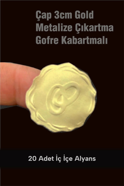 Metalize İç İçe Alyans Kabartma Etiket 3 cm (20 Adet)