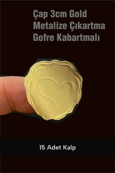 Metalize Kalp Kabartma Etiket 3 cm (15 Adet)
