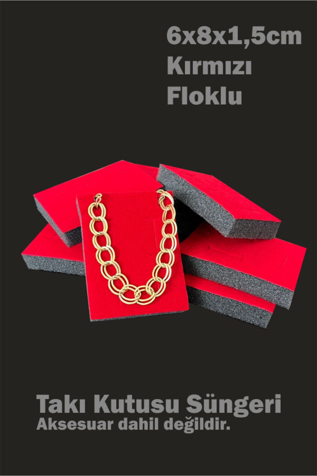Floklu Takı Kutusu Süngeri 6x8x1,5 cm (24 Adet) - Kırmızı