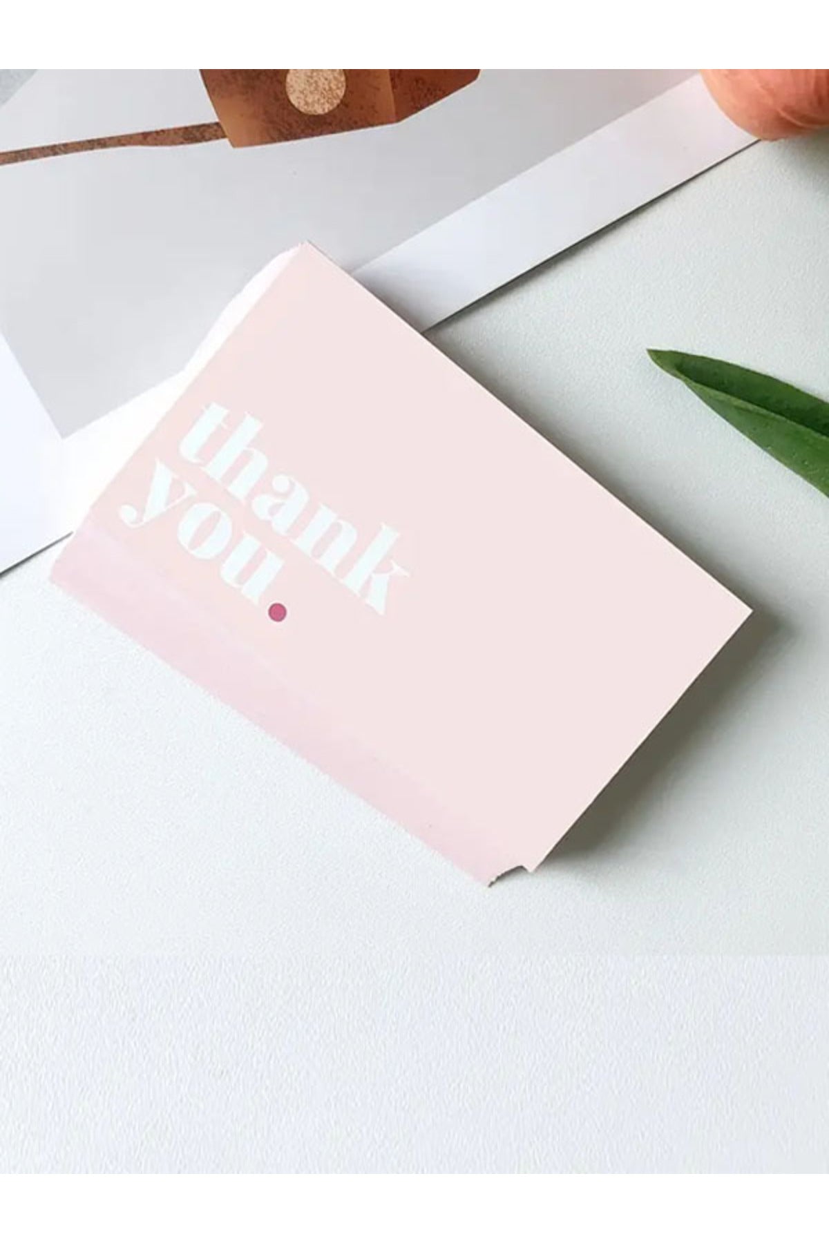 Pembe Thank You Kabartma Laklı Teşekkür Kartı 5,1x8,4 cm (50 Adet)