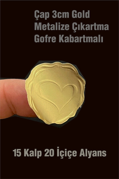 Metalize Kalp ve Alyans Kabartma Etiket 3 cm (35 Adet)