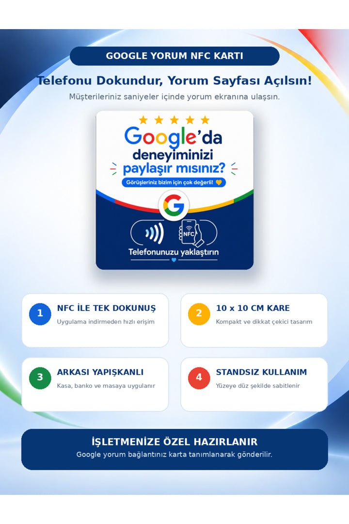 Google Yorum NFC Kartı 10x10 cm (Yapışkanlı)