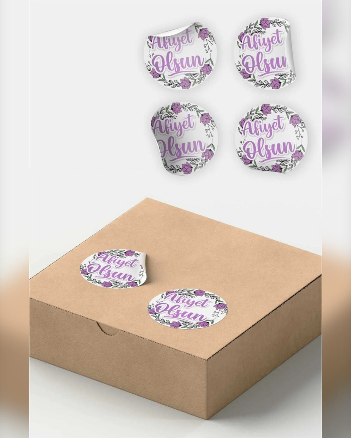 Afiyet Olsun Mor Çiçekli Sticker 4 cm (70 Adet)