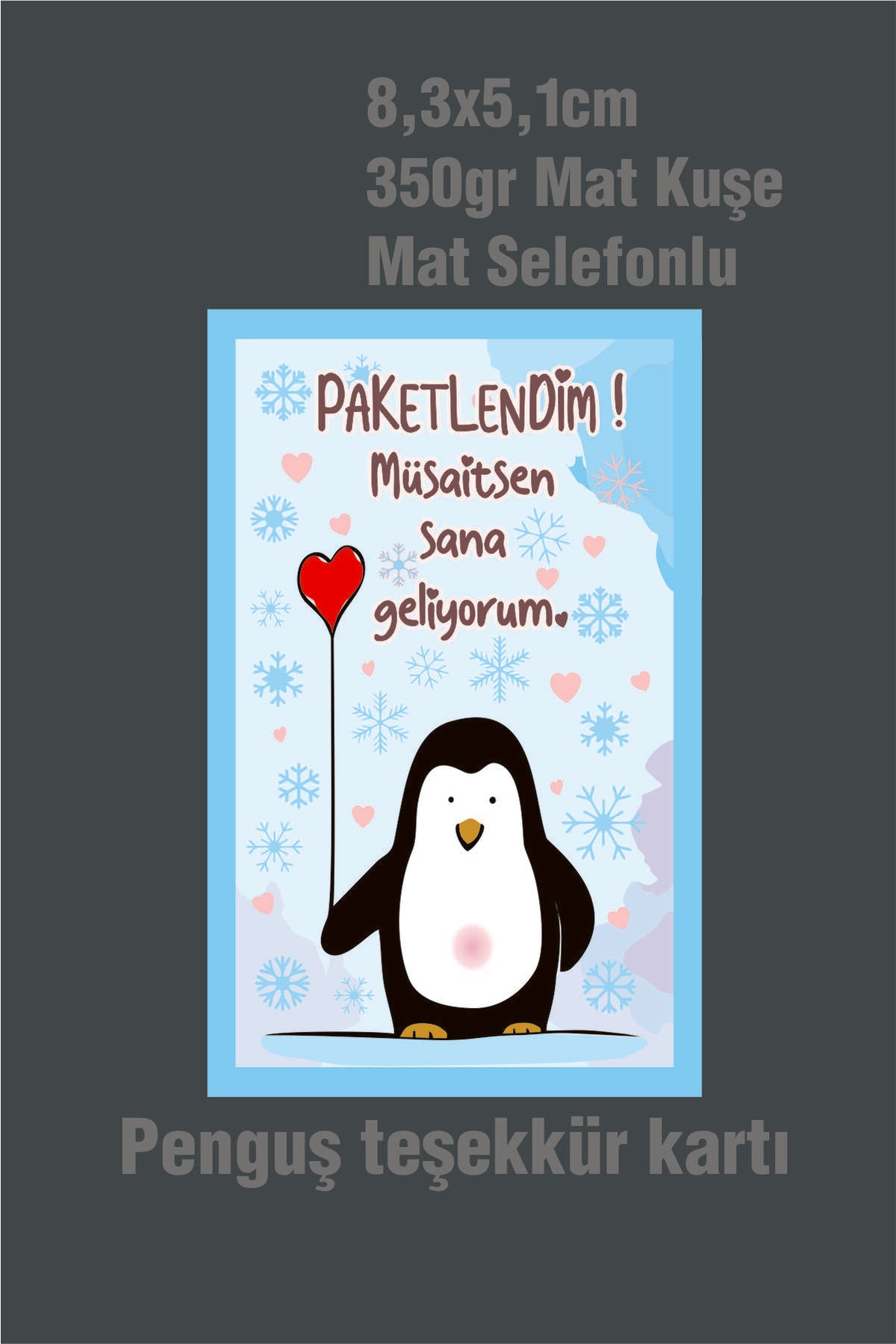 Paketlendim Penguen Teşekkür Kartı 8,3x5,1 cm (50 Adet)