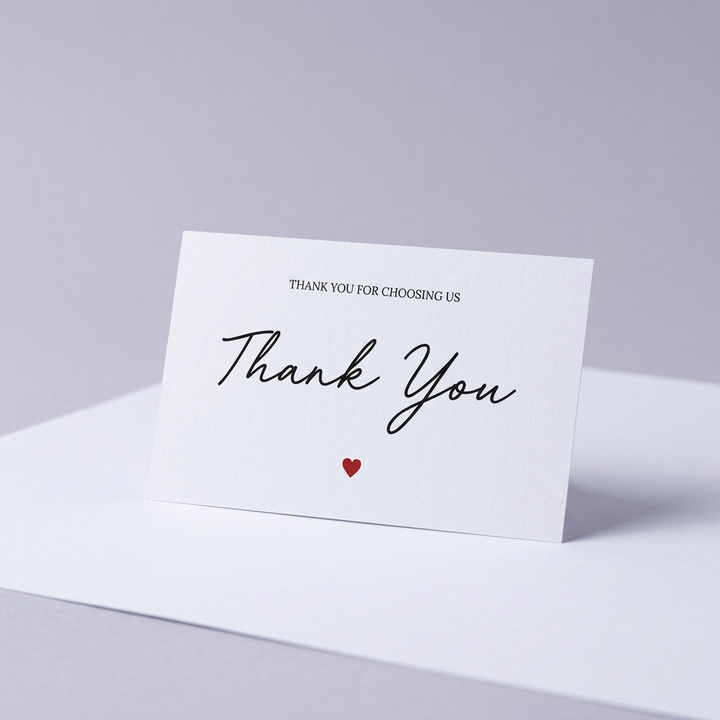 Premium Thank You Kartı 5x8,3 cm (50 ve 1000 Adet), Ürünün kendi renklerinden yumuşak bir tonda kesintisiz fon