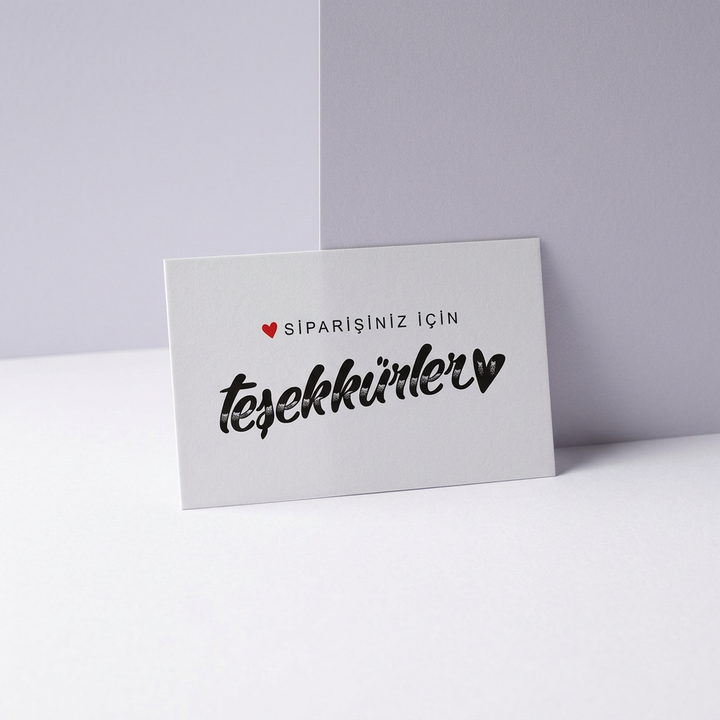 Teşekkürlerrr Kartı 8,3x5,1 cm (100 ve 1000 Adet), Düz bir yüzeye tepeden